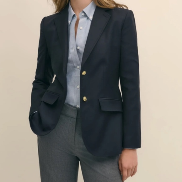 BROOKS BROTHERS WOMENS WOOL TWO-BUTTON BLAZER LORO PIANA WOOL NAVY BLUE SIZE 6